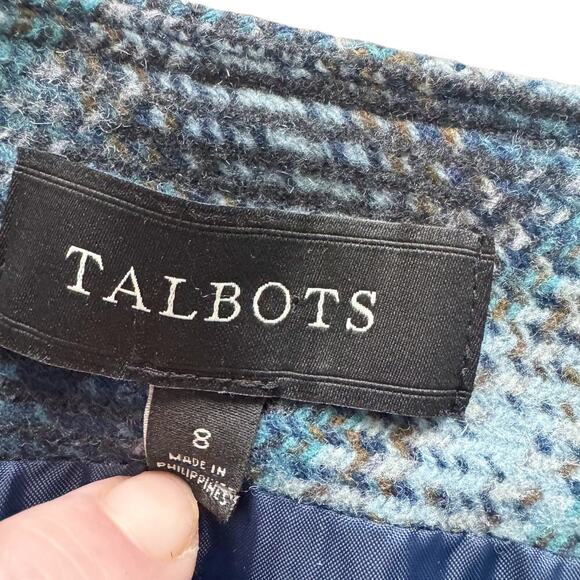 Talbots Wool Blend Pencil Skirt Womens Sz 8 Blue Plaid short Professional Preppy - Picture 3 of 10